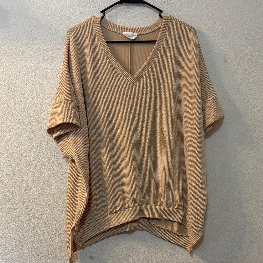 Rolling Ranch Boutique Tan V-Neck Knit Top